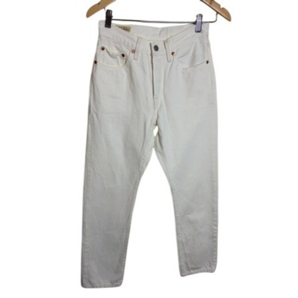 Levis Premium 501 Original White High Rise Straight Leg Jeans Womens 27